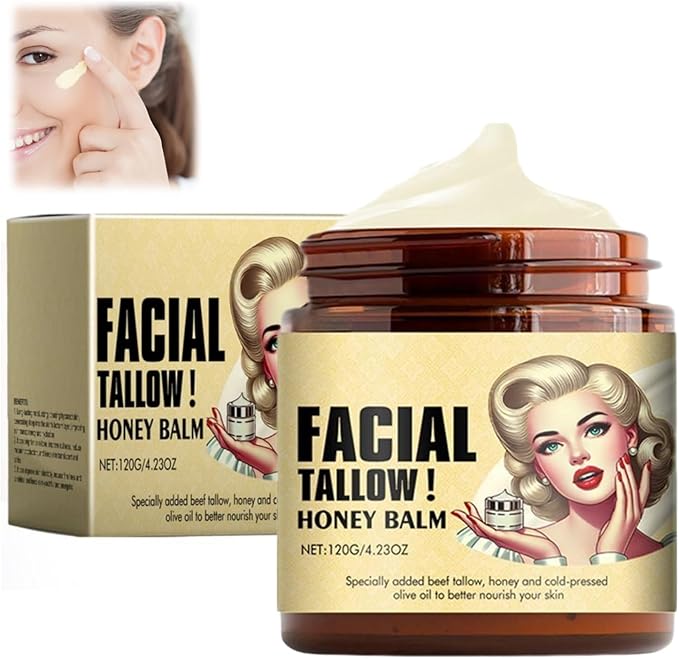Facial Tallow Honey Balm | Deep Moisturizing Face Balm with Grass-Fed Beef Tallow & Raw Honey | Natural Skin Barrier Repair Cream