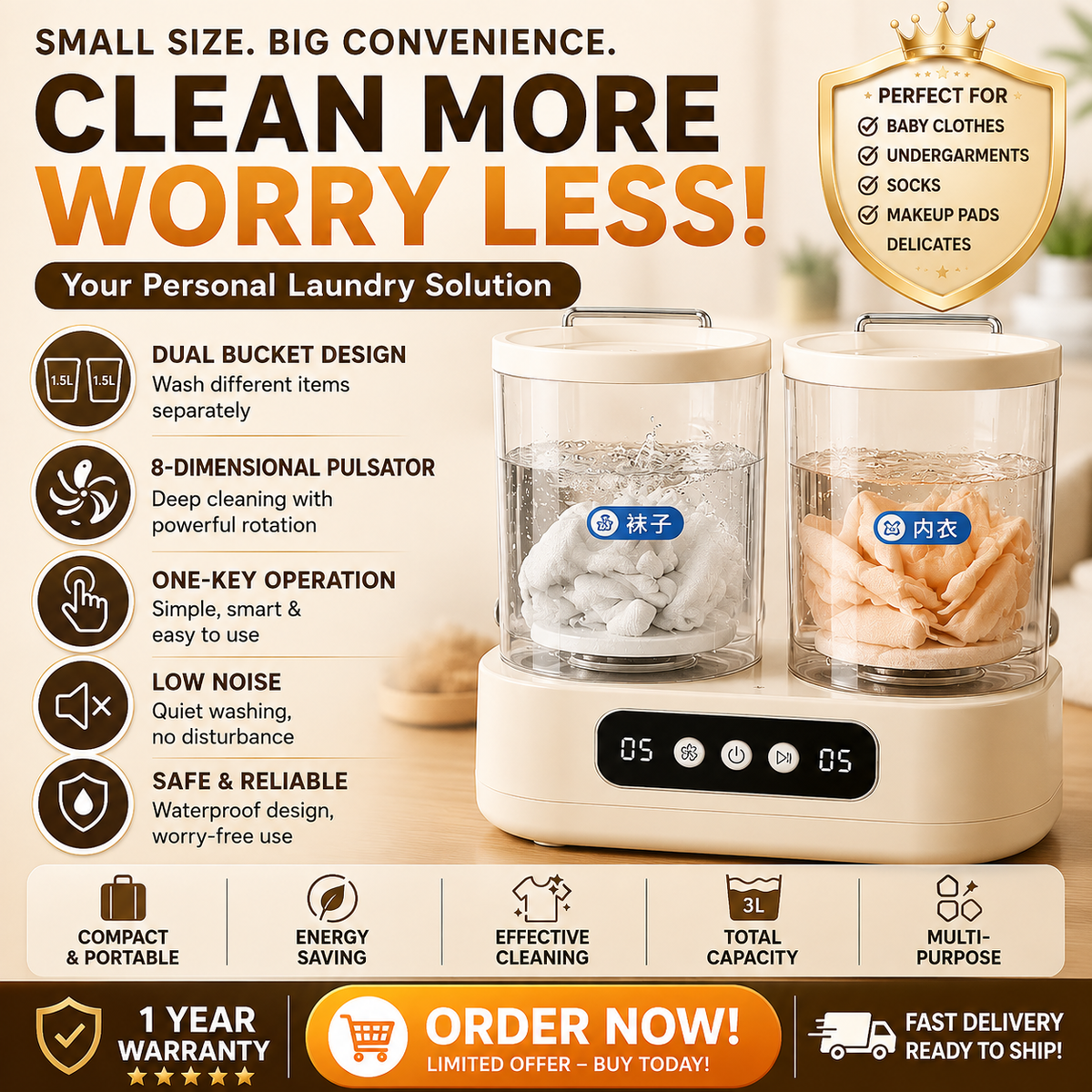 Double-Bucket Mini Washing Machine | Portable Twin Tub Washer & Spin Dryer for Home, Dorm & Travel