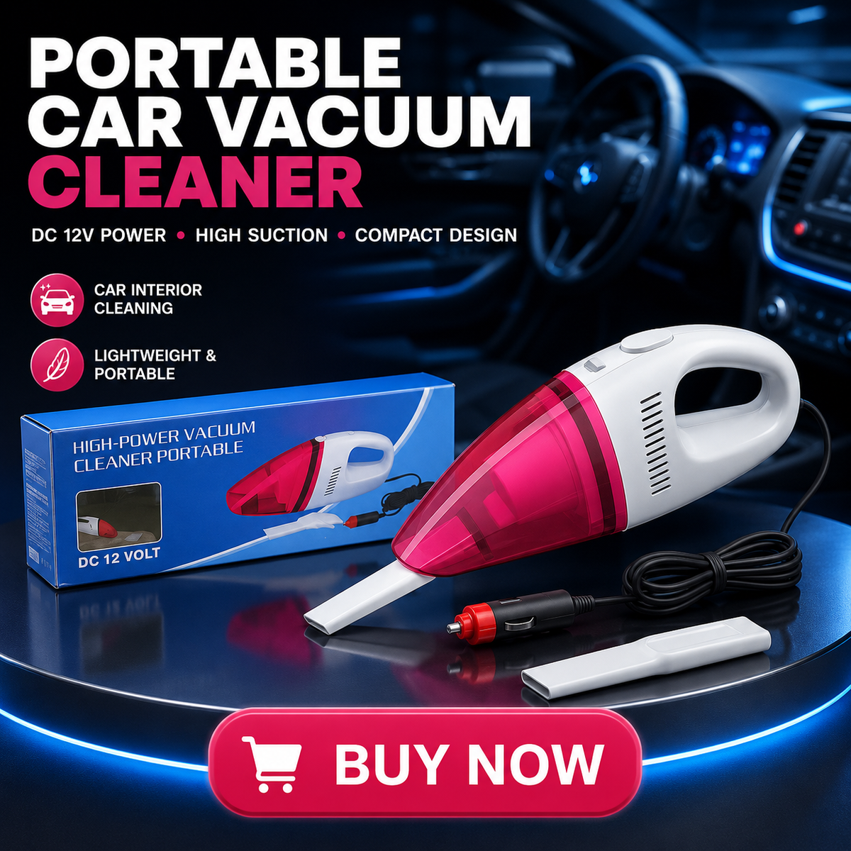 Portable Car Vacuum Cleaner | High Power Cordless Mini Handheld Vacuum for Car, Home & Office
