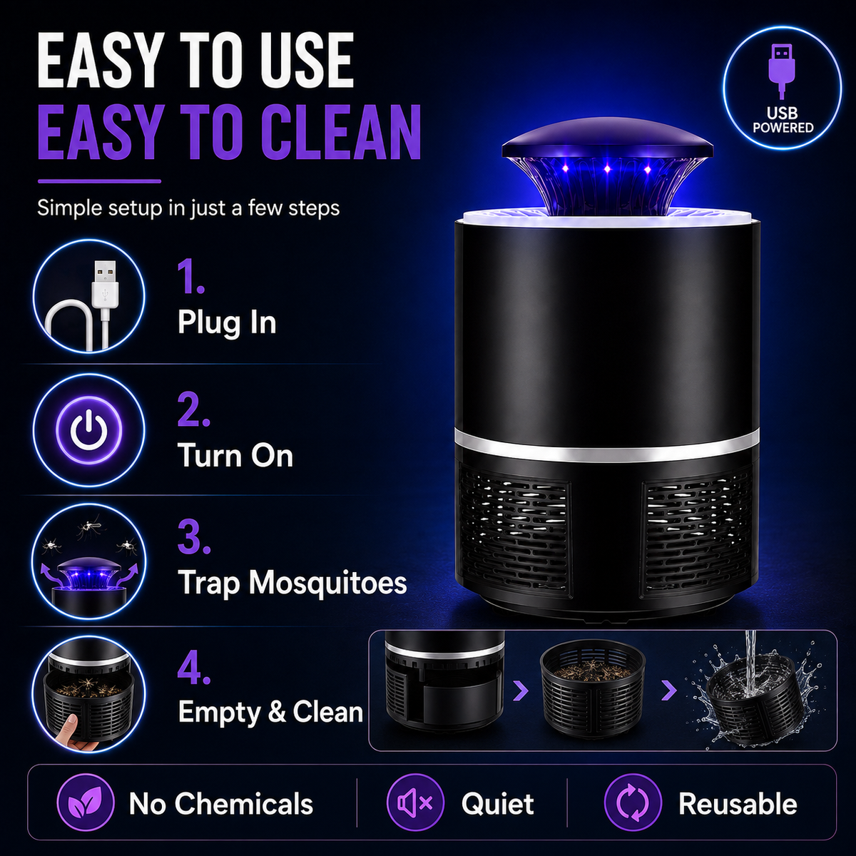 Electric Portable Insect Killer Lamp | USB Rechargeable Mosquito & Bug Zapper for Indoor & Outdoor Use