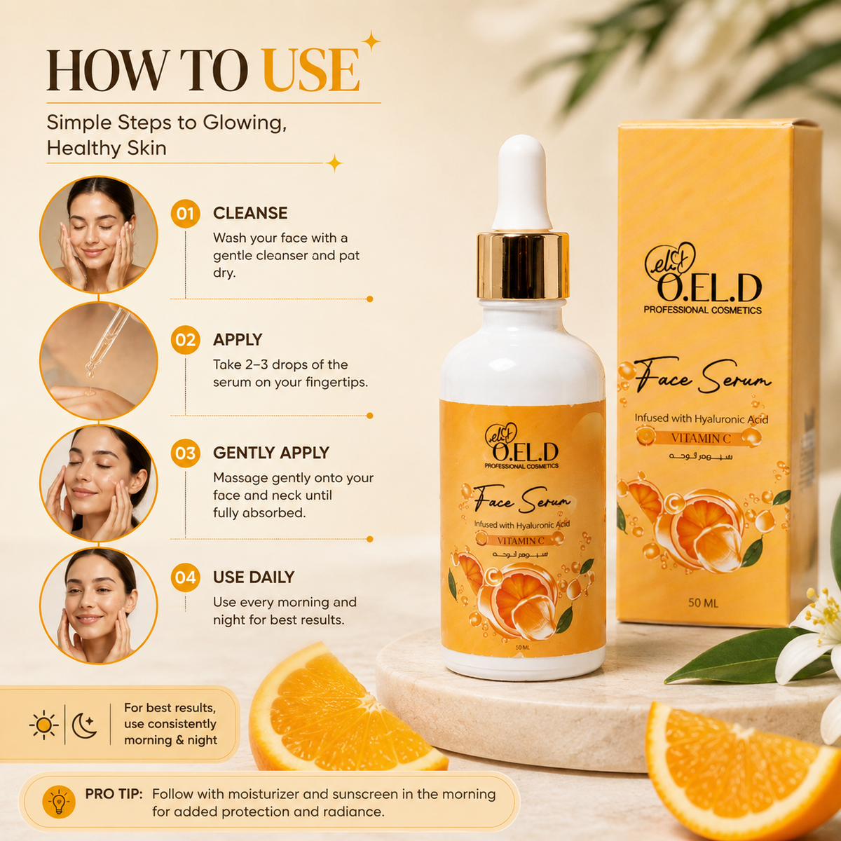 O.E.L.D Professional Cosmetics Vitamin C Face Serum | Brightening Anti-Aging Serum for Dark Spots, Uneven Skin Tone & Hydration