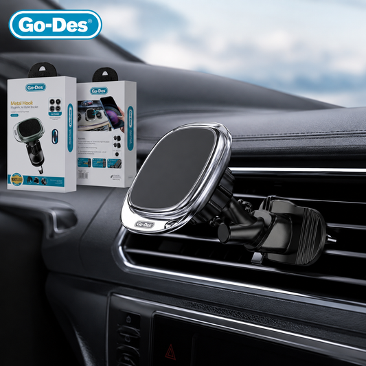 Go-Des GD-HD808 Metal Hook Magnetic Air Vent Phone Holder – 360° Rotating Strong N52 Magnetic Car Mount for Smartphones