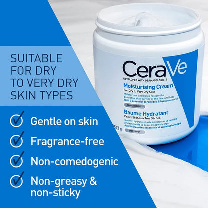 CeraVe Moisturizing Cream for Face & Body | Daily Hydrating Moisturizer with Ceramides & Hyaluronic Acid | Dry to Very Dry Skin