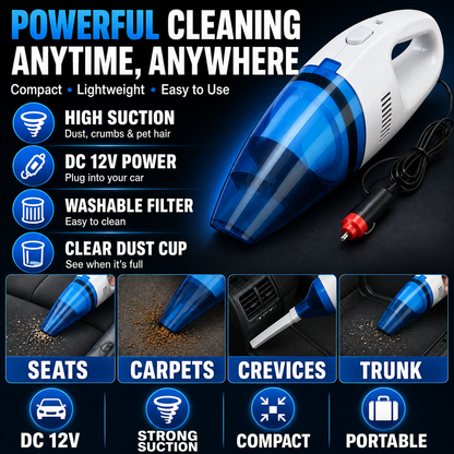 Portable Car Vacuum Cleaner | High Power Cordless Mini Handheld Vacuum for Car, Home & Office