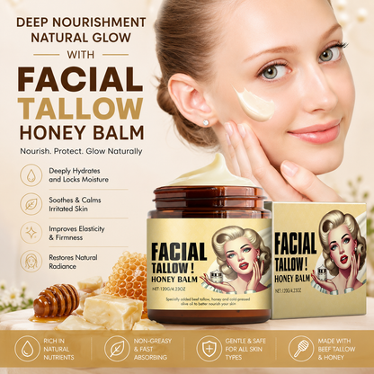 Facial Tallow Honey Balm | Deep Moisturizing Face Balm with Grass-Fed Beef Tallow & Raw Honey | Natural Skin Barrier Repair Cream