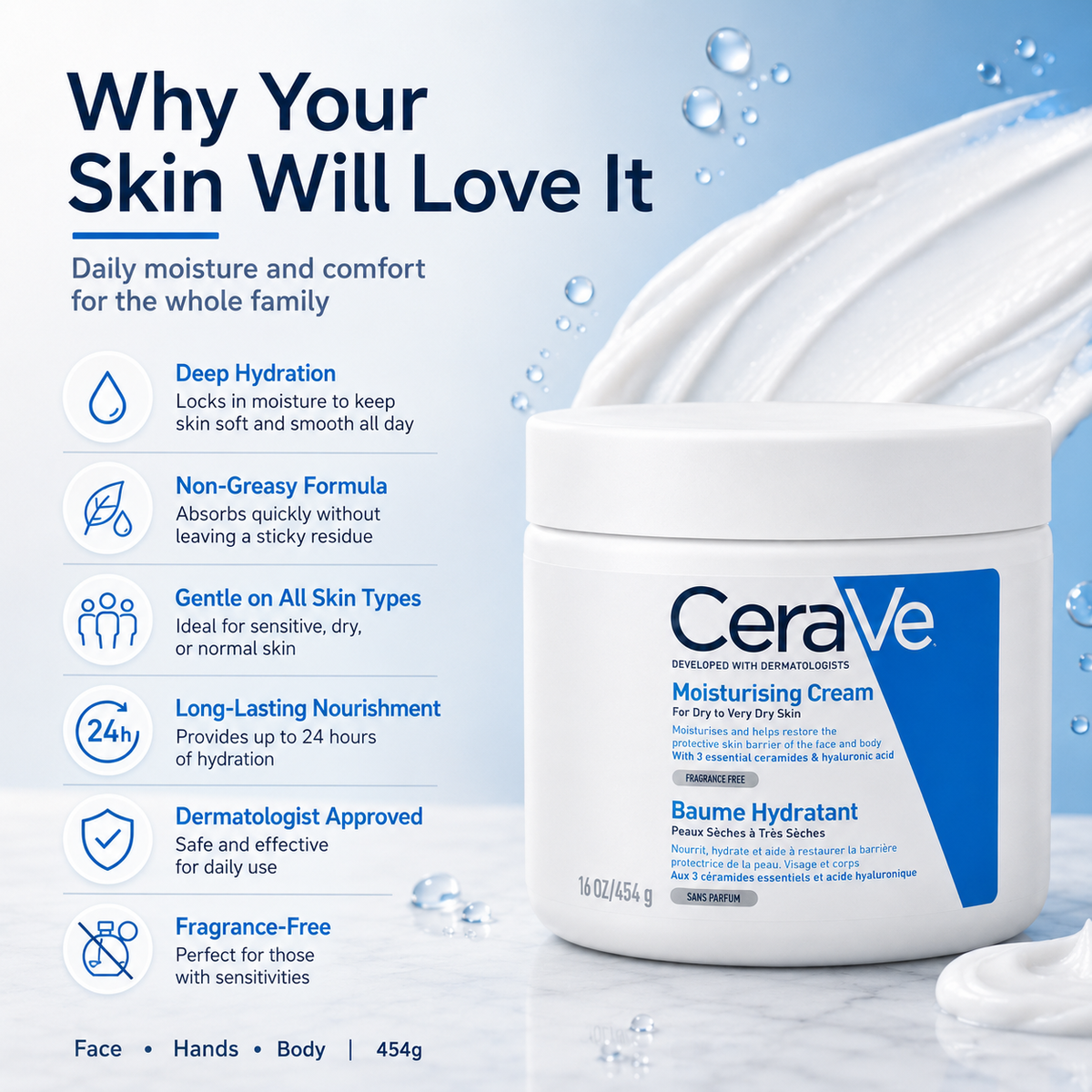 CeraVe Moisturizing Cream for Face & Body | Daily Hydrating Moisturizer with Ceramides & Hyaluronic Acid | Dry to Very Dry Skin