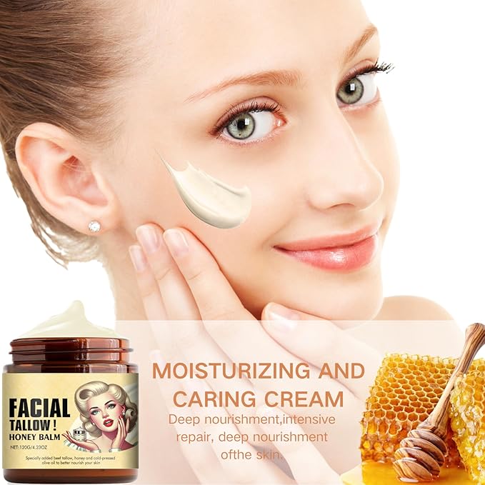 Facial Tallow Honey Balm | Deep Moisturizing Face Balm with Grass-Fed Beef Tallow & Raw Honey | Natural Skin Barrier Repair Cream