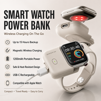 Smart Watch Power Bank | Portable Magnetic Wireless Charger for Apple & Android Smartwatches