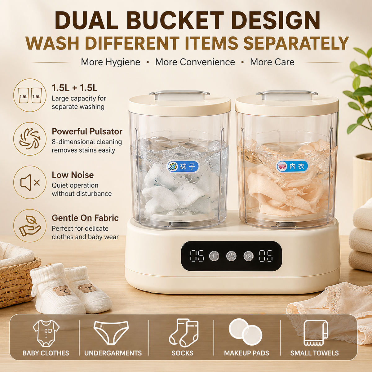 Double-Bucket Mini Washing Machine | Portable Twin Tub Washer & Spin Dryer for Home, Dorm & Travel