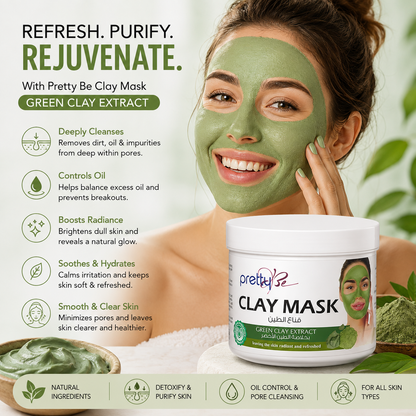 Green Clay Face Mask | Deep Cleansing Clay Mask with Green Clay Extract | Pore Minimizing & Oil Control Facial Mask for All Skin Types