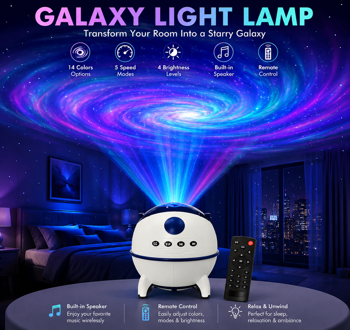 Galaxy Light Lamp | LED Star Projector Night Light with Aurora & Nebula Effects