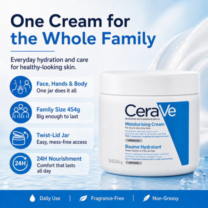 CeraVe Moisturizing Cream for Face & Body | Daily Hydrating Moisturizer with Ceramides & Hyaluronic Acid | Dry to Very Dry Skin