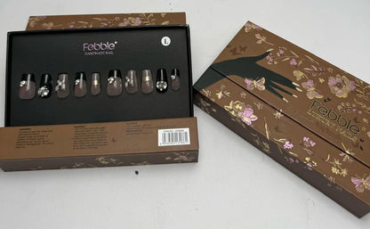 Febble Wing Butterfly Noir Press-On Nails | Black Butterfly Nail Set | Reusable Glossy False Nails