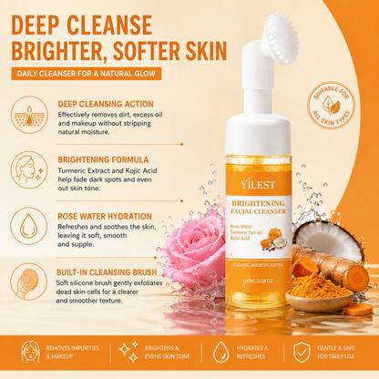 Turmeric Facial Cleanser | Brightening Face Wash for Dark Spots, Acne & Glowing Skin | Gentle Daily Cleanser for All Skin Types