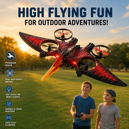 Pterosaur Warplane Flying Dino Drone | RC Dinosaur Aircraft with Gliding Flight & Rechargeable Remote Control Toy