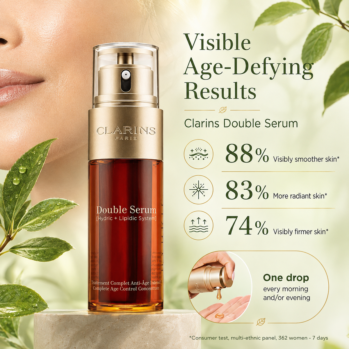 Clarins Paris Age-Defying Double Serum | Anti-Aging Face Serum for Firming, Hydration & Wrinkle Reduction | Youthful Glow Skincare