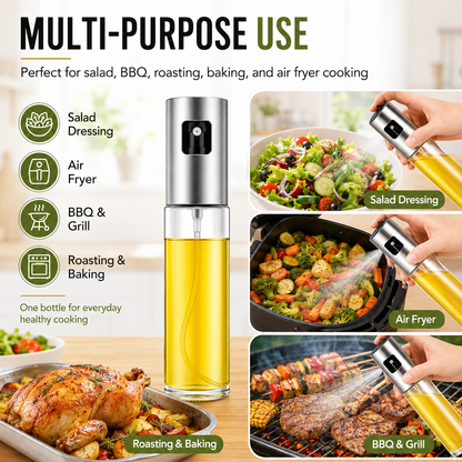 Oil Spray Bottle | Refillable Olive Oil Sprayer for Cooking, BBQ, Air Fryer & Salad