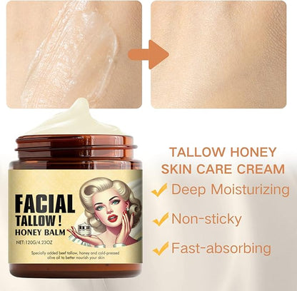 Facial Tallow Honey Balm | Deep Moisturizing Face Balm with Grass-Fed Beef Tallow & Raw Honey | Natural Skin Barrier Repair Cream