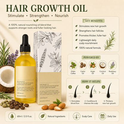 Hair Growth Oil for Men & Women | Natural Scalp Treatment for Thicker, Stronger & Healthier Hair | Nourishing Hair Regrowth Oil