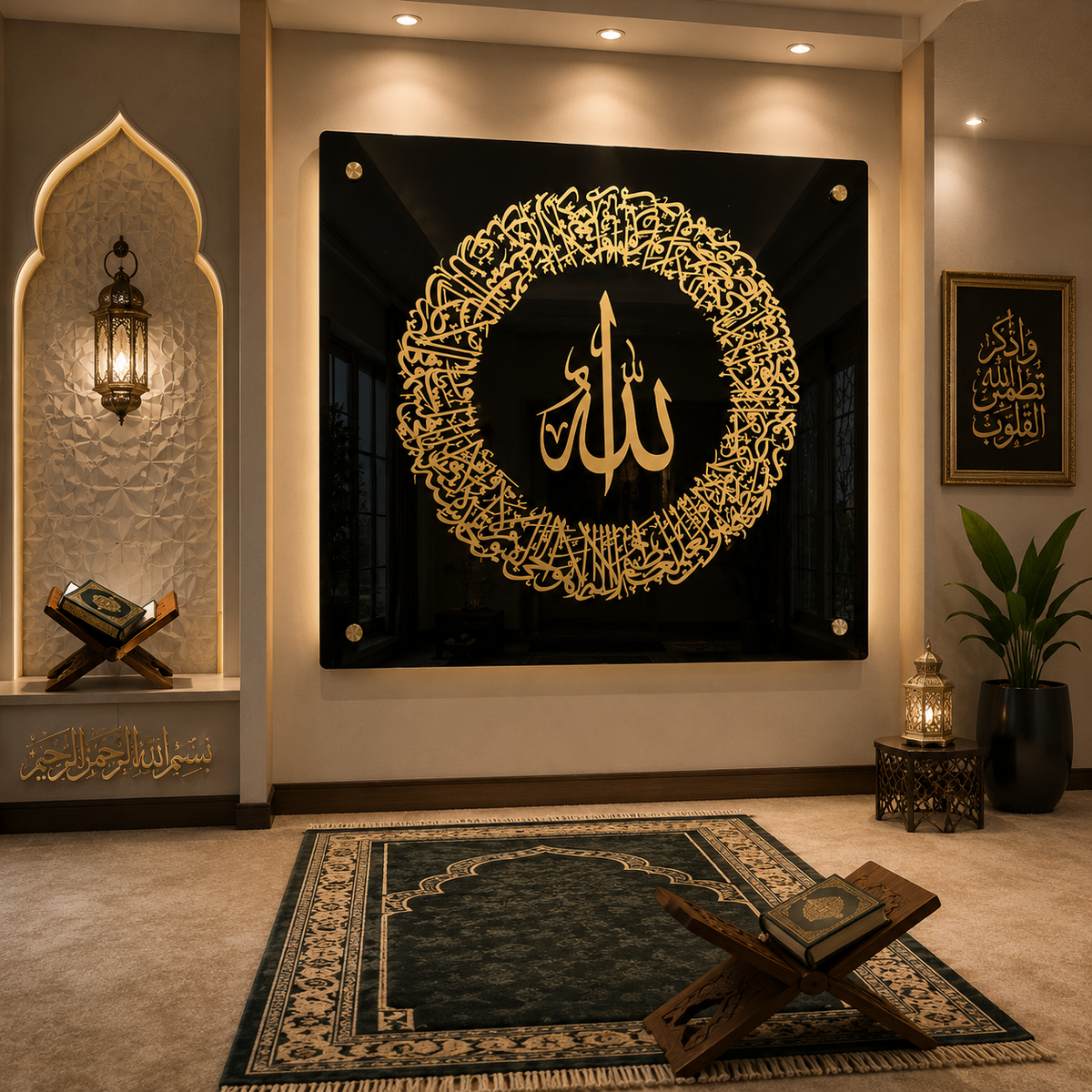 Golden Ayatul Kursi Islamic Wall Art With Black Frame