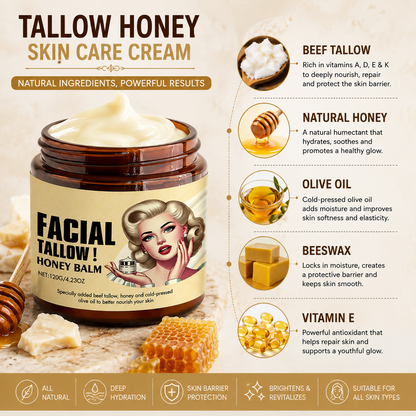 Facial Tallow Honey Balm | Deep Moisturizing Face Balm with Grass-Fed Beef Tallow & Raw Honey | Natural Skin Barrier Repair Cream