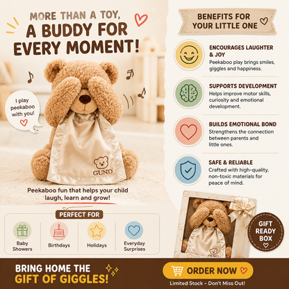 Peekaboo Teddy Bear | Interactive Bear with Peekaboo Ears | Soft Stuffed Toy for Babies & Kids