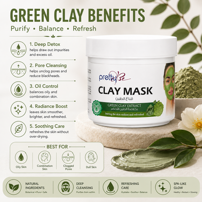 Green Clay Face Mask | Deep Cleansing Clay Mask with Green Clay Extract | Pore Minimizing & Oil Control Facial Mask for All Skin Types