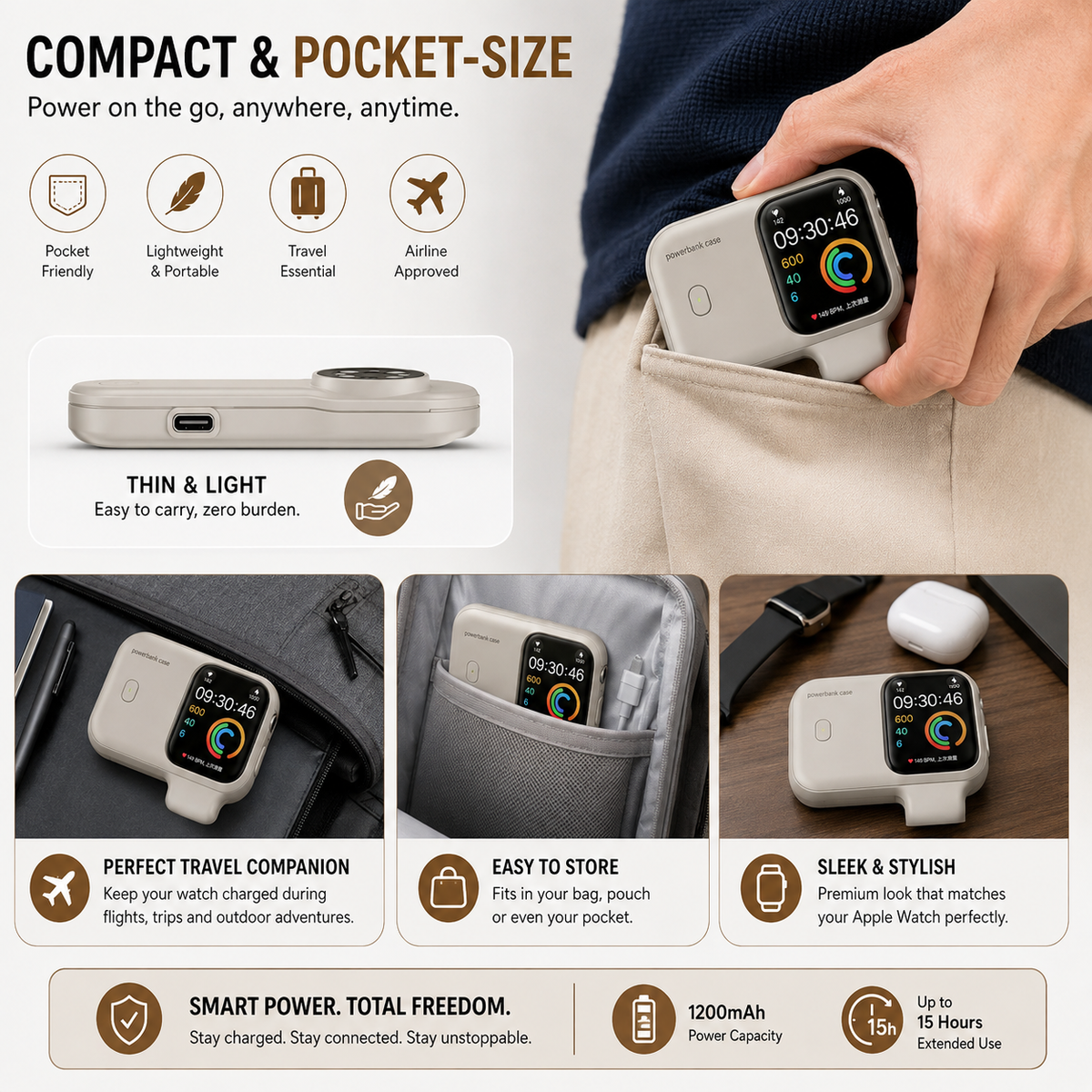 Smart Watch Power Bank | Portable Magnetic Wireless Charger for Apple & Android Smartwatches
