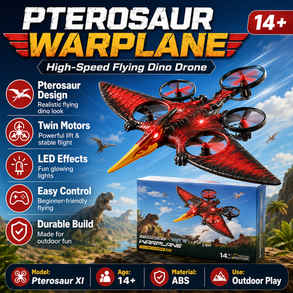 Pterosaur Warplane Flying Dino Drone | RC Dinosaur Aircraft with Gliding Flight & Rechargeable Remote Control Toy