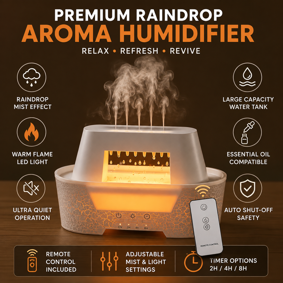 Raindrop Aroma Humidifier | LED Rain Cloud Essential Oil Diffuser & Cool Mist Air Humidifier