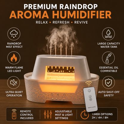 Raindrop Aroma Humidifier | LED Rain Cloud Essential Oil Diffuser & Cool Mist Air Humidifier