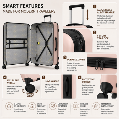 Foldable Travel Suitcase | Expandable Rolling Luggage with Wheels for Travel & Storage