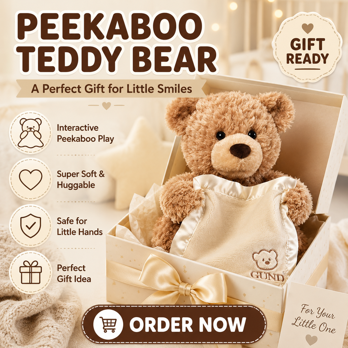 Peekaboo Teddy Bear | Interactive Bear with Peekaboo Ears | Soft Stuffed Toy for Babies & Kids