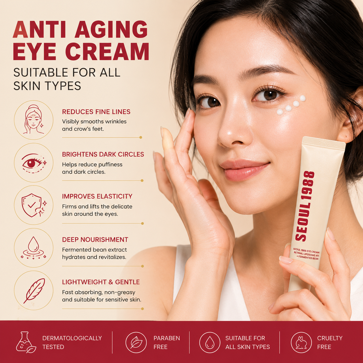 Seoul 1988 Eye Cream | Anti-Aging Korean Eye Cream for Dark Circles, Puffiness & Fine Lines | Hydrating Under Eye Treatment