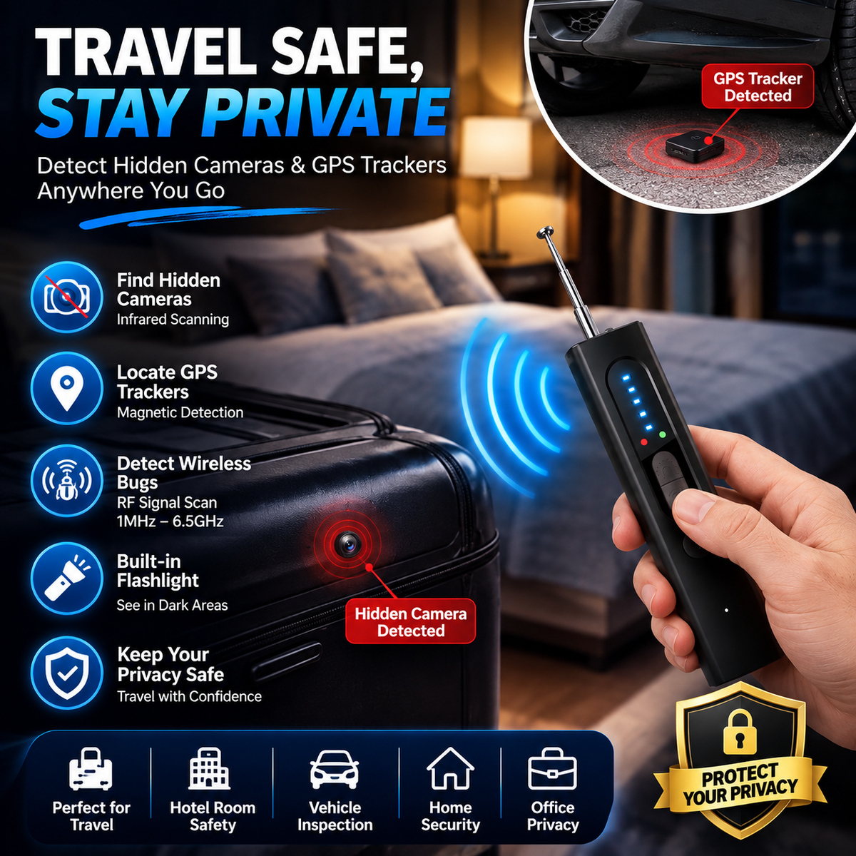 Hidden Camera Detector | RF Signal, GPS Tracker & Bug Detector for Privacy Protection