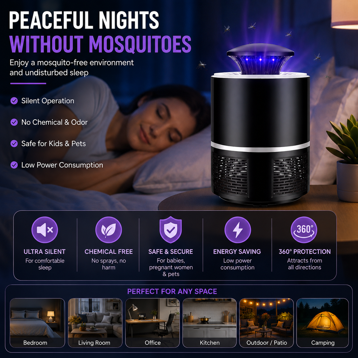 Electric Portable Insect Killer Lamp | USB Rechargeable Mosquito & Bug Zapper for Indoor & Outdoor Use