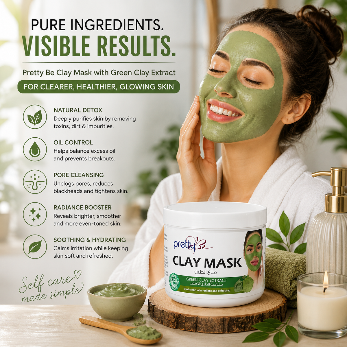 Green Clay Face Mask | Deep Cleansing Clay Mask with Green Clay Extract | Pore Minimizing & Oil Control Facial Mask for All Skin Types