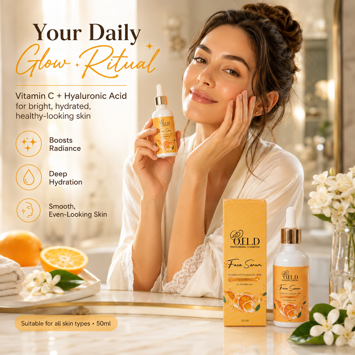 O.E.L.D Professional Cosmetics Vitamin C Face Serum | Brightening Anti-Aging Serum for Dark Spots, Uneven Skin Tone & Hydration