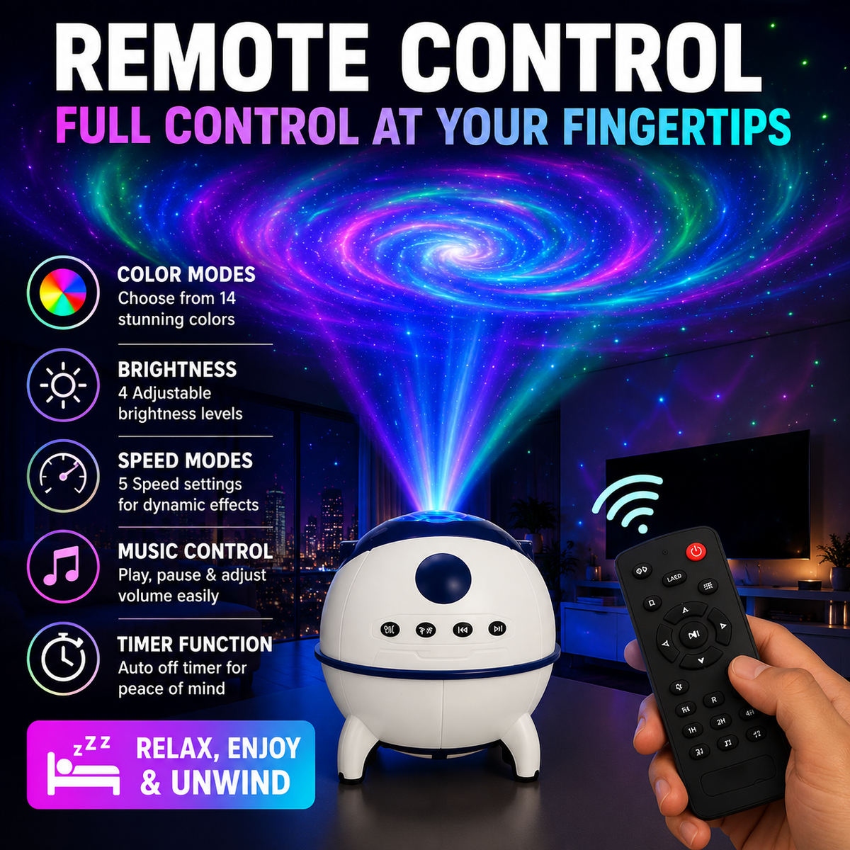 Galaxy Light Lamp | LED Star Projector Night Light with Aurora & Nebula Effects