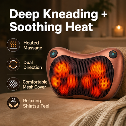 Electric Neck and Body Massage Pillow | Heated Shiatsu Deep Tissue Massager for Neck, Shoulders, Back & Legs
