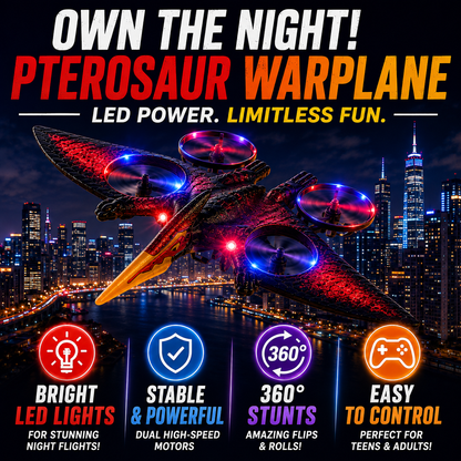 Pterosaur Warplane Flying Dino Drone | RC Dinosaur Aircraft with Gliding Flight & Rechargeable Remote Control Toy