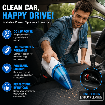 Portable Car Vacuum Cleaner | High Power Cordless Mini Handheld Vacuum for Car, Home & Office