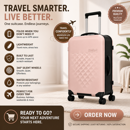 Foldable Travel Suitcase | Expandable Rolling Luggage with Wheels for Travel & Storage