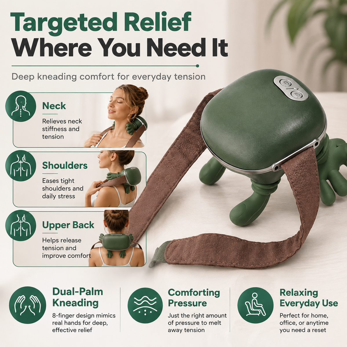 Shoulder & Neck Massager | Heated Shiatsu Deep Tissue Massage Pillow