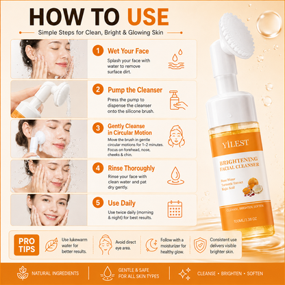 Turmeric Facial Cleanser | Brightening Face Wash for Dark Spots, Acne & Glowing Skin | Gentle Daily Cleanser for All Skin Types
