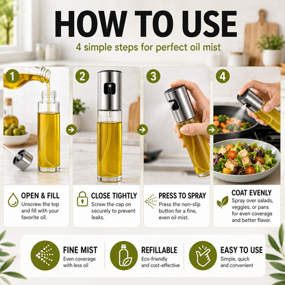 Oil Spray Bottle | Refillable Olive Oil Sprayer for Cooking, BBQ, Air Fryer & Salad