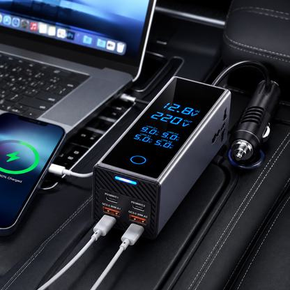 Smart 300W Car Power Inverter with Digital Display, 12V DC to 220V AC Converter, USB-C PD & QC3.0 Fast Charger for Vehicles