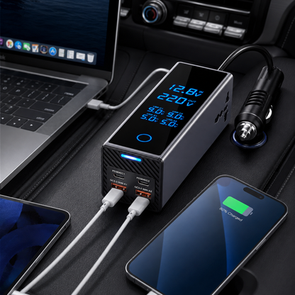Smart 300W Car Power Inverter with Digital Display, 12V DC to 220V AC Converter, USB-C PD & QC3.0 Fast Charger for Vehicles
