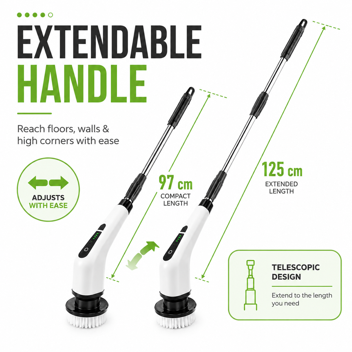 Electric Spin Scrubber Brush with Multiple Heads – Cordless Extendable Power Cleaner for Bathroom, Shower, Tile, Grout, Kitchen & Floors