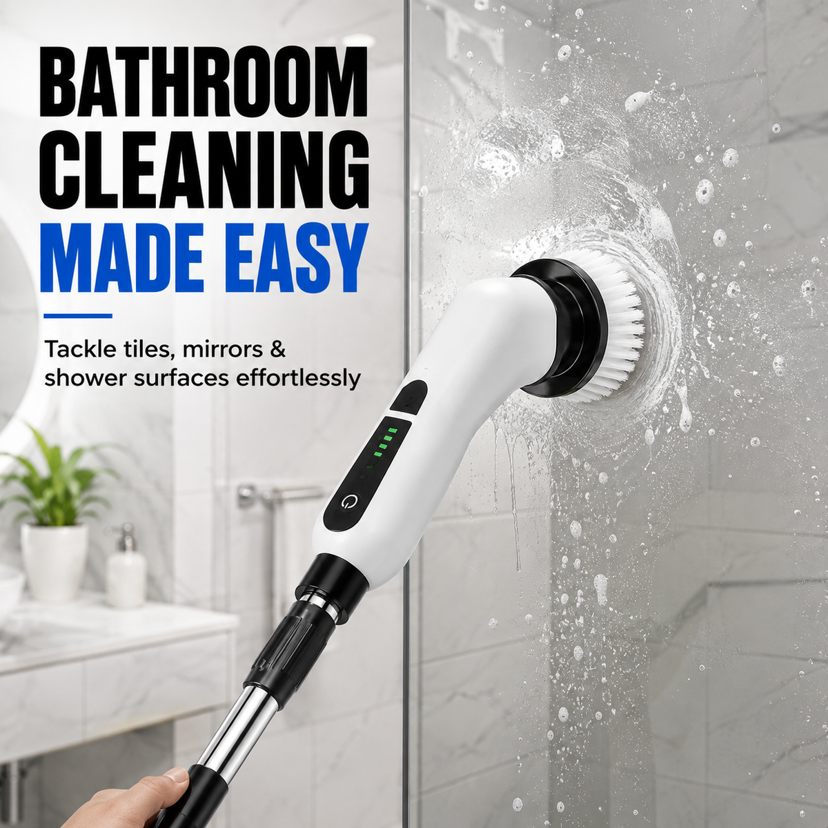 Electric Spin Scrubber Brush with Multiple Heads – Cordless Extendable Power Cleaner for Bathroom, Shower, Tile, Grout, Kitchen & Floors